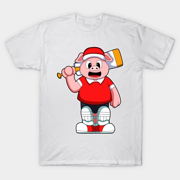 Pig as Batsman with Cricket bat T-Shirt by Markus Schnabel